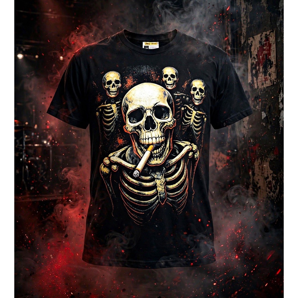 Unbranded XL Mens Black Skeleton Skull Gothic Graphic Print Crew Neck T-Shirt